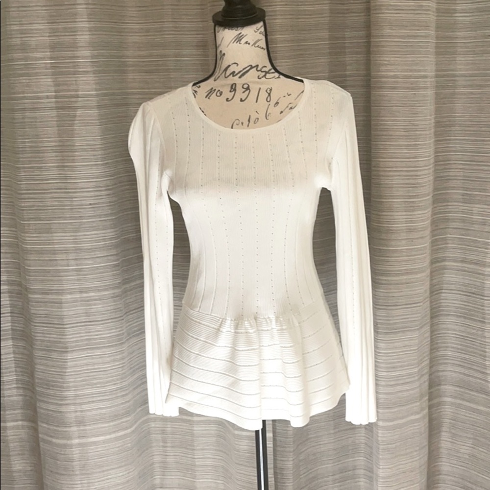 CECE pointelle knit peplum sweater. Sz M. EUC.